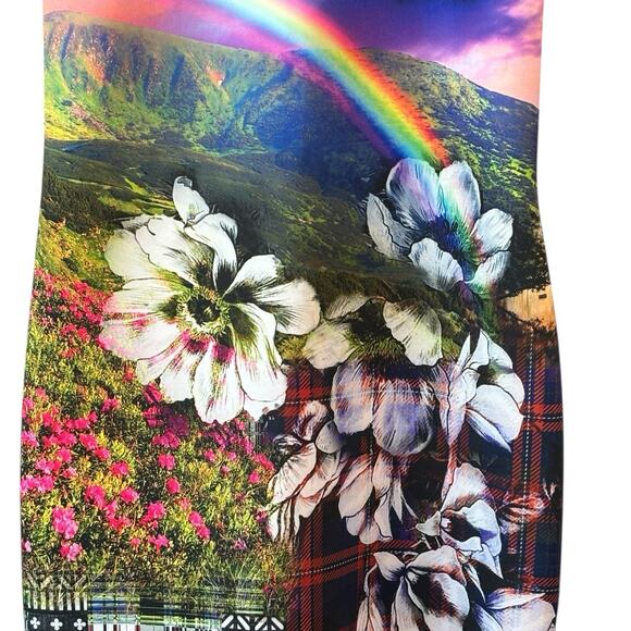 Clover Canyon Ashford Castle Dress Medium Neoprene Short Sleeve Bodycon Mini - Picture 5 of 14